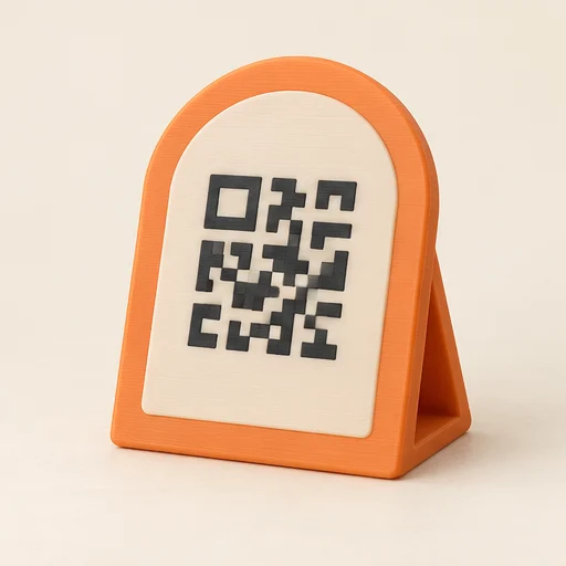 Business QR table stand, illustrative 3D print concept