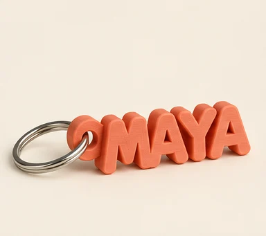 Custom Name Keychain, illustrative 3D printed product concept