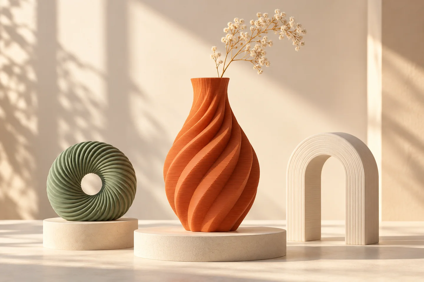 Close view of a terracotta 3D print showing its layered texture
